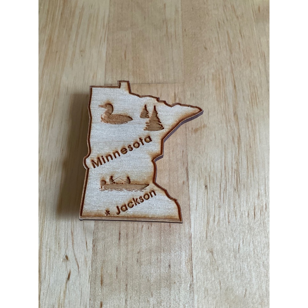 Minnesota State Wooden Magnet Jackson MN Laser Engraved Loon Fishing Souvenir